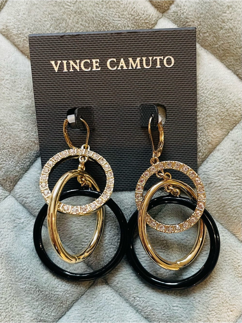 Vince Camuto Gold and Black Crystal Interlink Drop Earrings